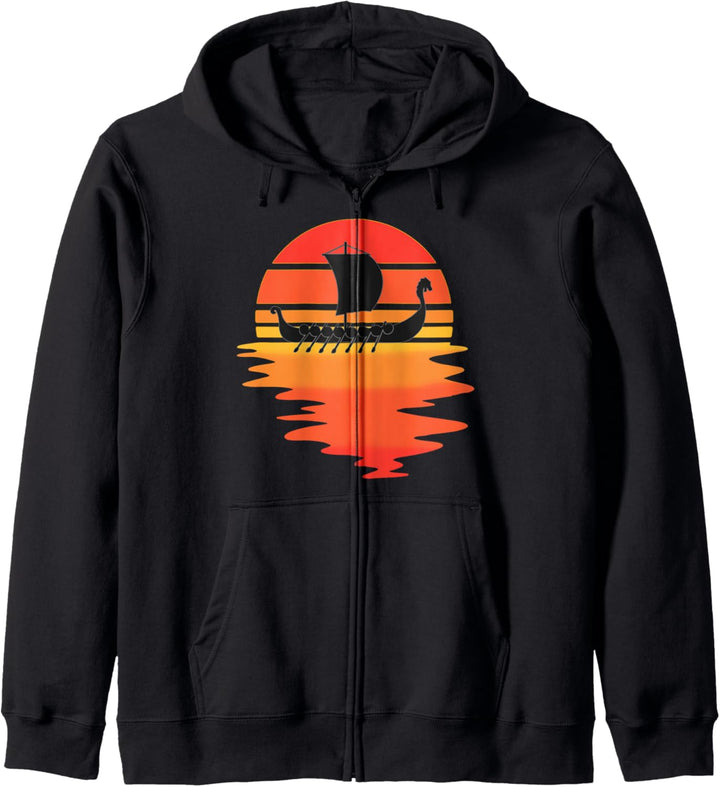 Retro-Wikingerschiff - Kühlwasser Sonnenuntergang Altnordisc Kapuzenjacke