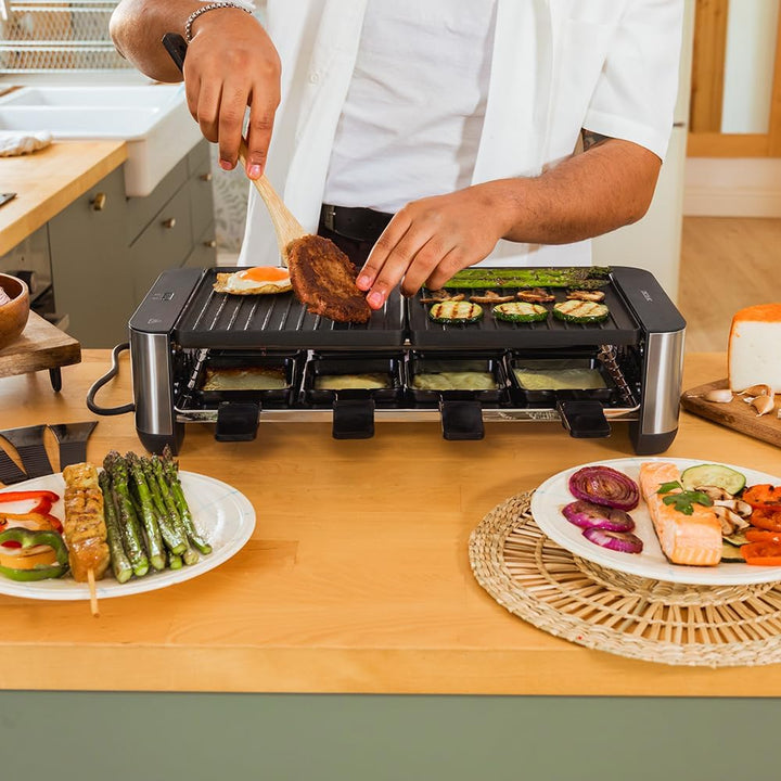 Cecotec Raclette Cheese&amp;Grill 16000 Inox Black, 8 Personen, 1400 W Grill, 40 x 22 cm, einstellbares