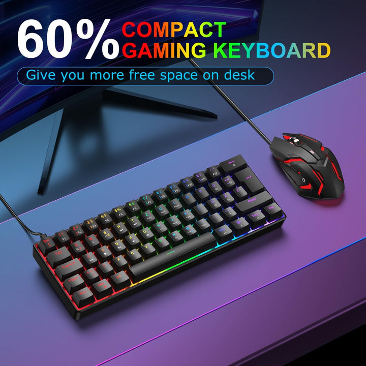 Gaming Tastatur und Maus Set, 60% QWERTZ Layout Mini Mechanische Tastatur mit RGB Beleuchtete, Red S