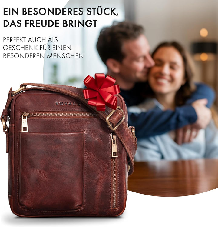 ROYALZ 'Antonio' Herrentasche Leder klein im Vintage Look - kleine Männer Umhängetasche aus Echtlede