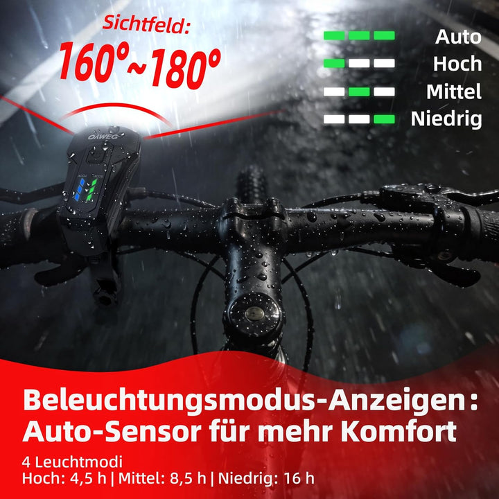 Fahrradlicht Vorne StVZO, Osram LED mit Auto-Sensor 4 Leuchtmodi, IPX4 wasserdicht, USB-C wiederaufl