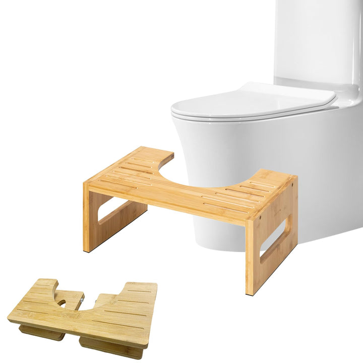 Bambus Toilettenhocker für Erwachsene, Natürlicher Klappbar WC Hocker mit Anti-Rutsch-Pads Ergonomis