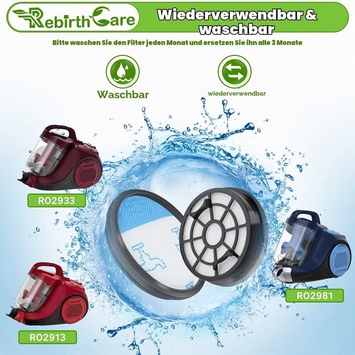 Rebirthcare 3 Pack HEPA Filterset für Rowenta Swift Power Cyclonic RO29xx Staubsauger Filter RO2910E