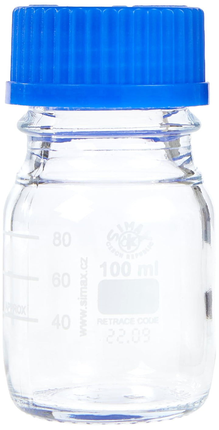 neoLab E-1429 Laborflaschen, GL 45, 100 mL, Iso-Gewinde, Kappe + Ausgiessring (10-er Pack)