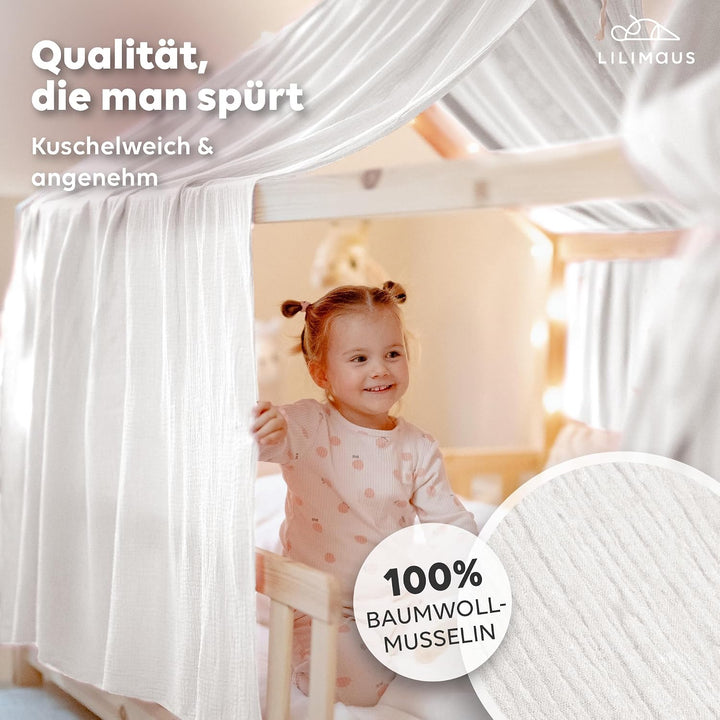 Hausbett Himmel [in 12 Farben] Betthimmel Hausbett aus 100% Baumwolle Musselin - Stoffhimmel für Hau