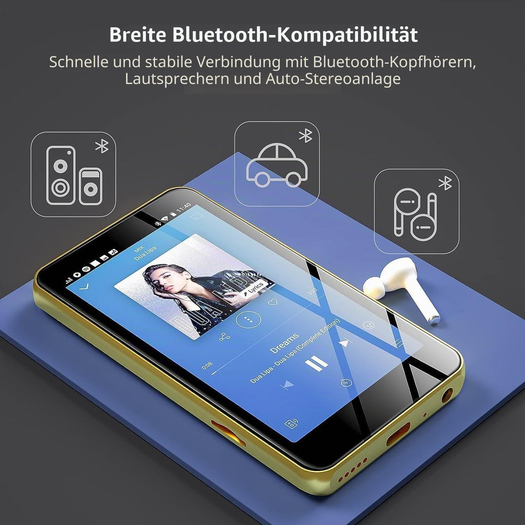 MP3-Player mit Bluetooth und WLAN, 4"-Voll-Touchscreen MP4 - mit Spotify, Android-Streaming-Musikpla