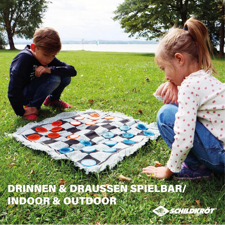 Schildkröt® Spielteppich 3 in 1 Spielfeld, XXL Dame, Tic Tac Toe und 4 Gewinnt, mit 24 Spielsteinen,