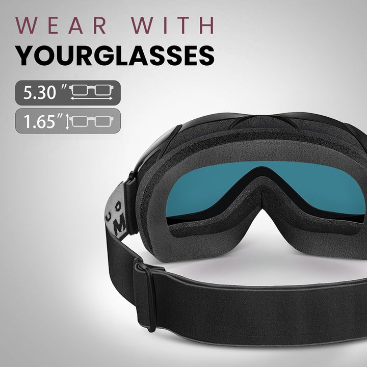 OutdoorMaster Unisex Skibrille OTG für Damen und Herren, Snowboard Brille Schneebrille 100% UV-Schut