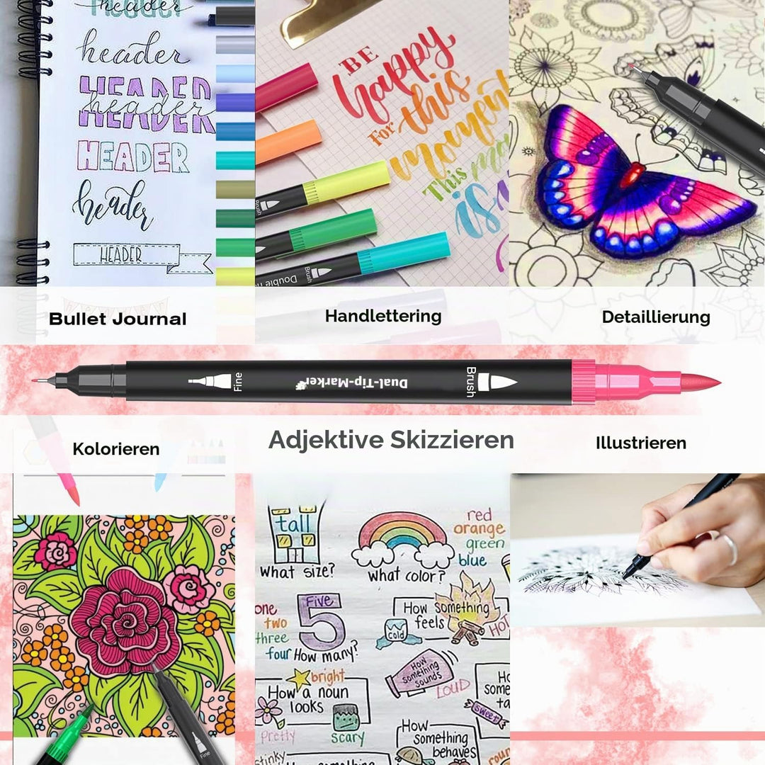 TrendGate Dual Brush Pen Set, 72 Farben Fineliner und Pinselstifte Set, Doppel Filzstifte Dicke und