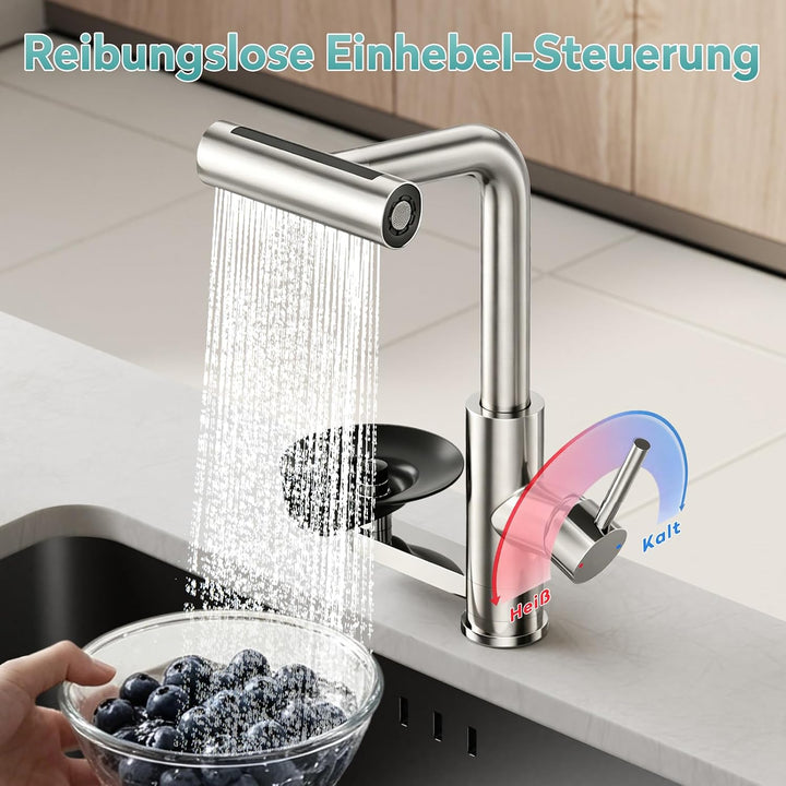 MIAOHUI Wasserhahn Küche mit Glasspüler, 4 Funktionen Armatur Küche Ausziehbar, Einhebel küchenwasse