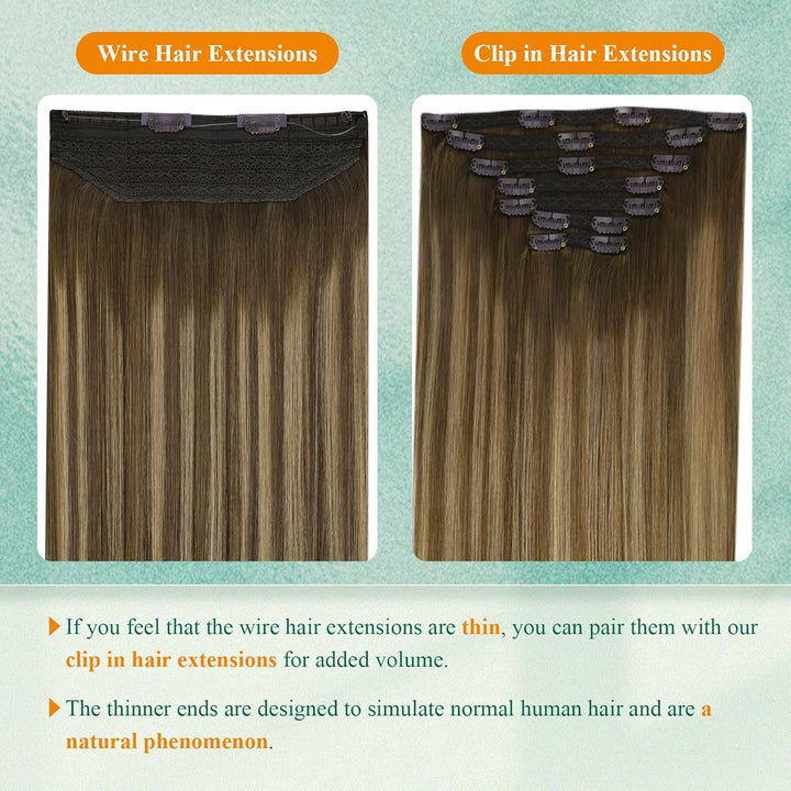 Easyouth Draht Extensions Echthaar Balayage Haarteil Extensions mit Draht Remy Wire on Extension Ech