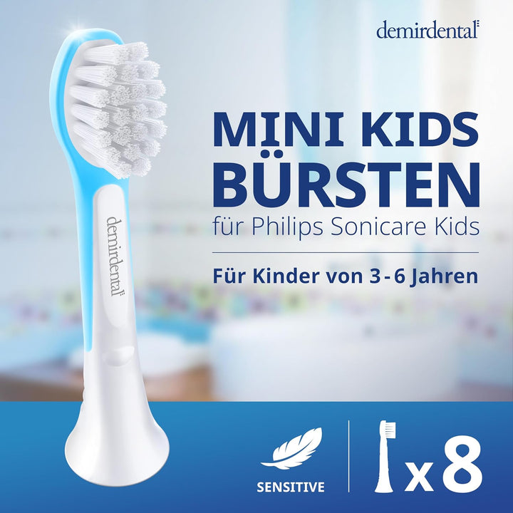 demirdental Kinder Ersatzbürsten passend für Philips Sonicare Kids, Compact Mini Bürstenköpfe für 3-