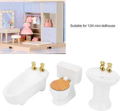 VGEBY Puppenhaus Badewanne, 1/24 Puppenhaus Miniatur Badezimmer Set Simulation Keramik Badewanne WC