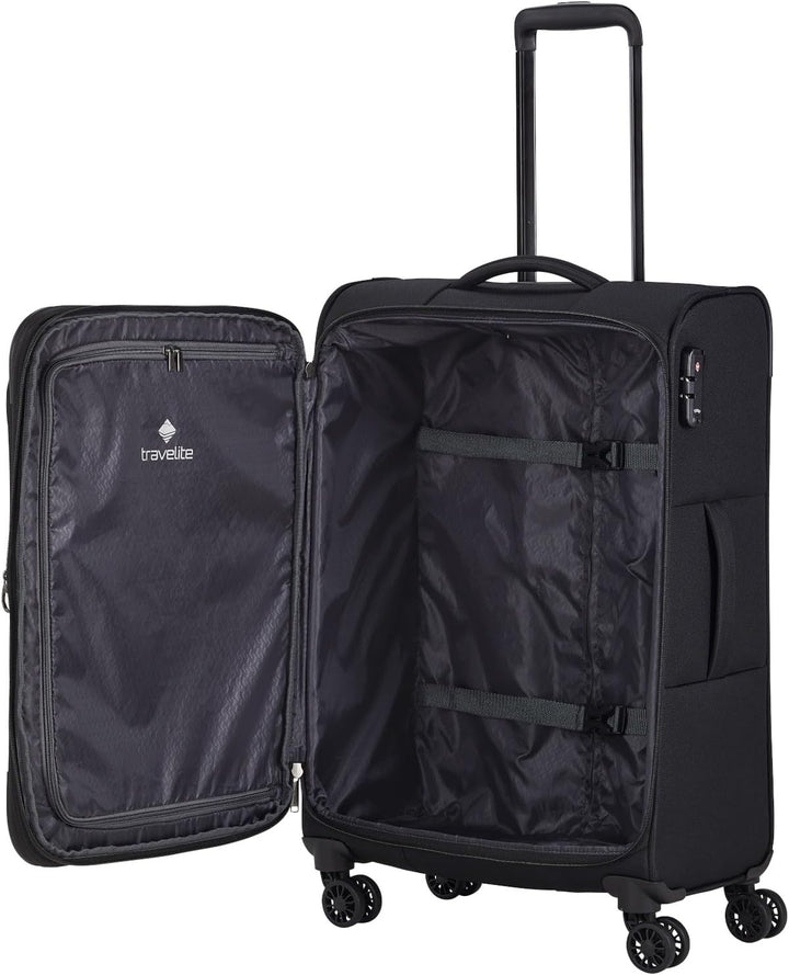 Travelite CHIOS Kofferset mit 4 Rollen Gr. L/M (inkl. Reisetasche + Beautycase) Schwarz, Schwarz