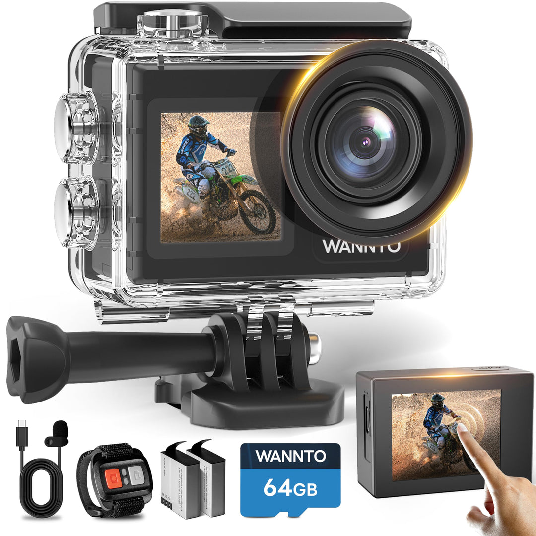 WANNTO Action Cam 5K 24MP Motion 5 Pro 40M Unterwasserkamera Ultra HD Touchscreen 170 ° Weitwinkel,