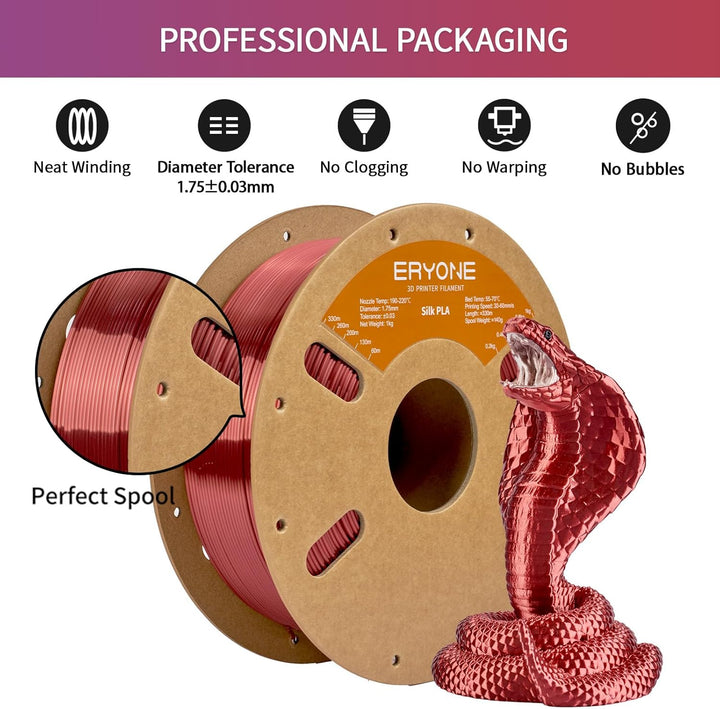 ERYONE Seiden PLA Filament 1.75mm, PLA Seiden Filament für 3D Drucker, 1.75mm +/- 0,03 mm, 1kg /Spul