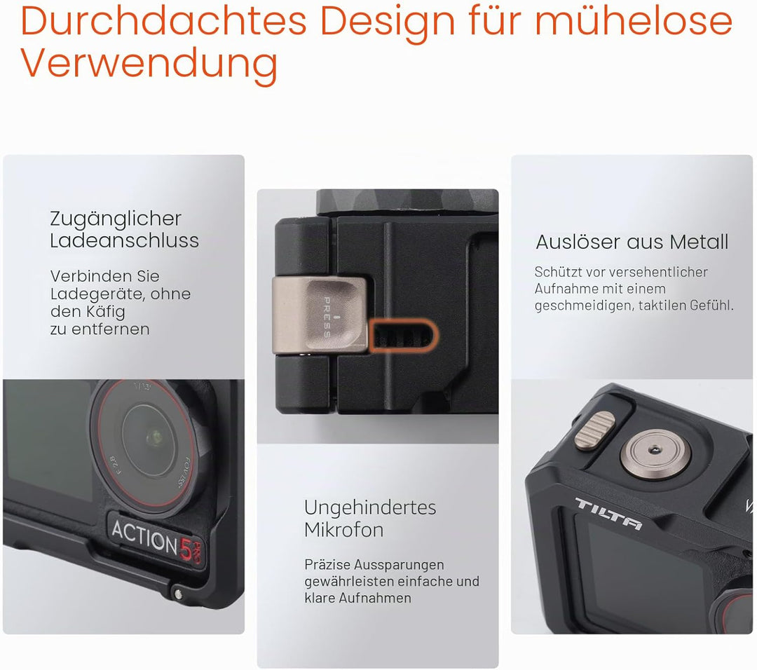 Tilta Full Camera Cage Kompatibel mit Osmo Action 3, Action 4 mit Adapterring für Filtereinsatz und