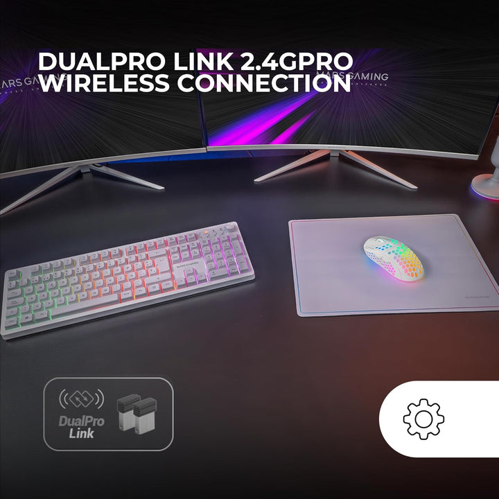 Mars Gaming MCPWX, Italienisch, Kabelloses Gaming-Combo, DualPro Link 2.4GPRO-Technologie, Vollforma