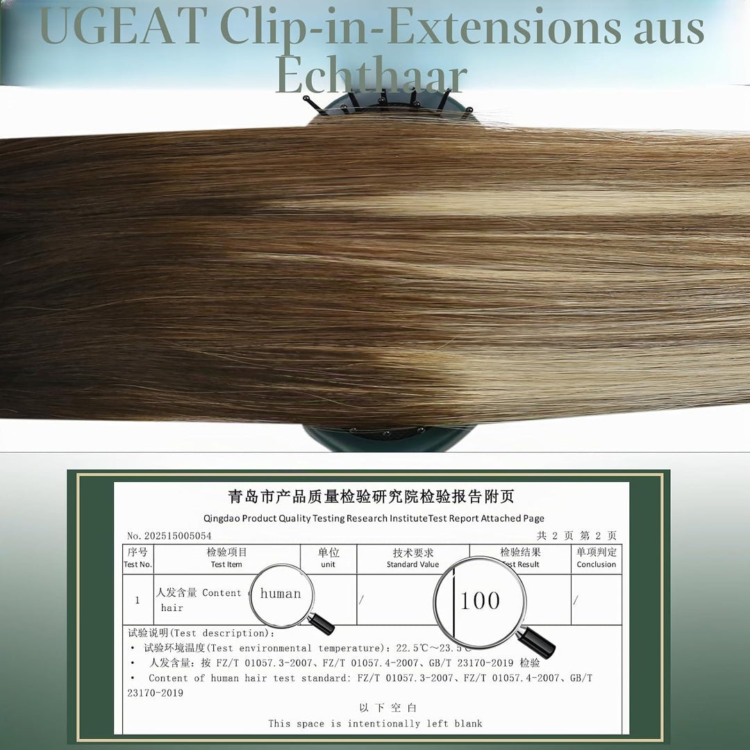 Ugeat 55cm Echthaar Extensions 120 Gramm Clip in Echthaar Tressen Clips Echthaar Dunkel Braun bis Mi