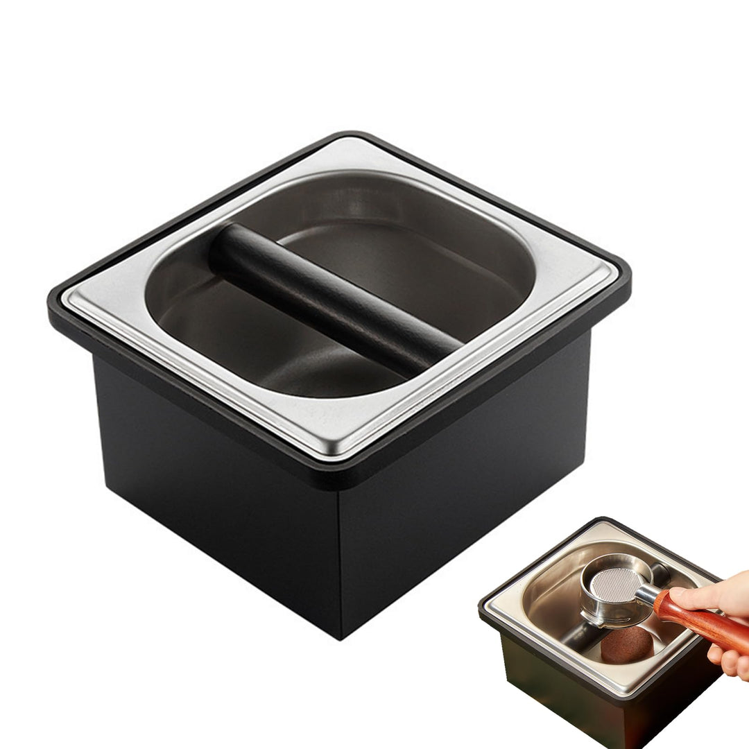Gocoffun Espresso-Kaffee-Klopfbox, Edelstahl-Kaffee-Puck-Behälter, mit geräuschreduzierendem Gummiri