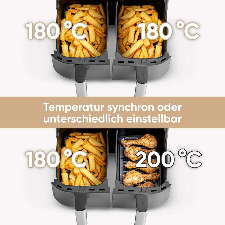 SEVERIN Doppel Heissluftfritteuse mit 2 x 3,8 L Garraum, XXL Heissluftfritteuse für gesundes Kochen,