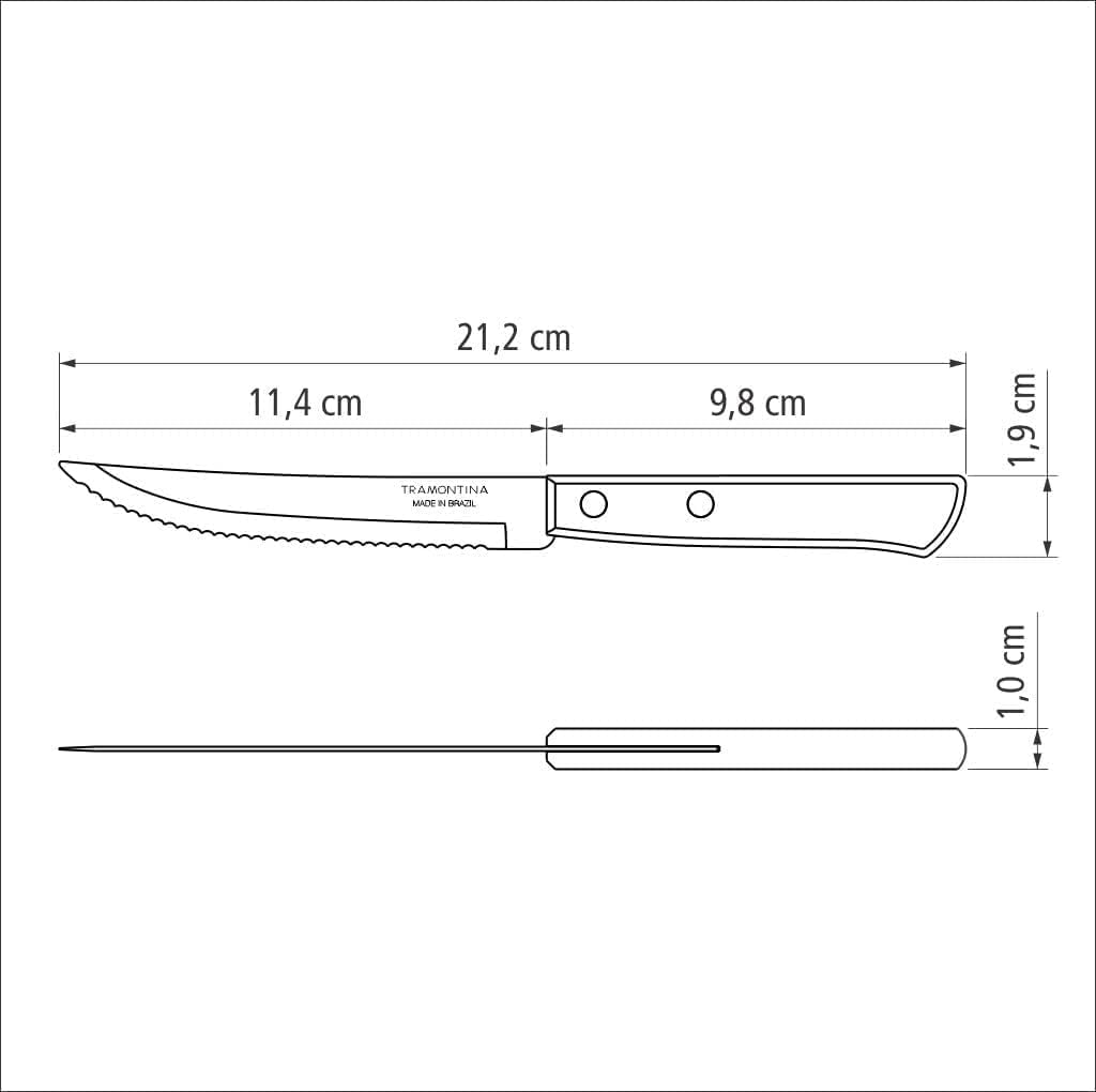 Tramontina Steakmesser, Pizzamesser, Set 6-teilig, 6 Steakmessern aus Edelstahl, Holzgriff rot FSC E