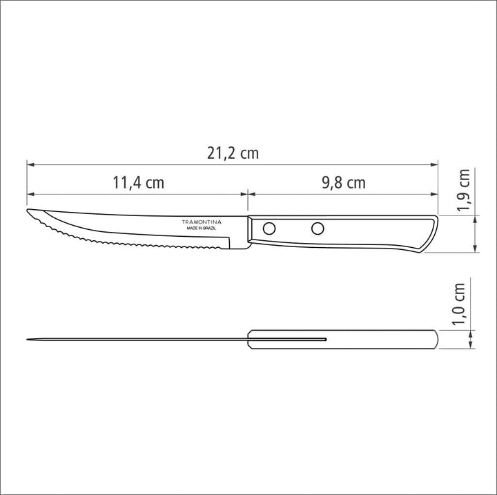 Tramontina Steakmesser, Pizzamesser, Set 6-teilig, 6 Steakmessern aus Edelstahl, Holzgriff rot FSC E