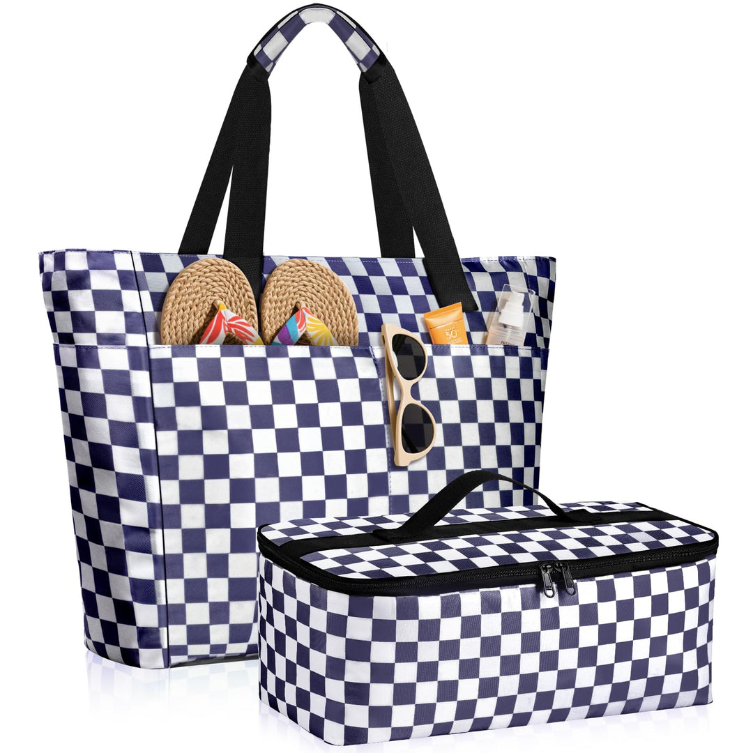 ISEYOU Strandtasche XXL Familie mit Kühltasche, Gross Strandtasche mit Reissverschluss Wasserdicht S