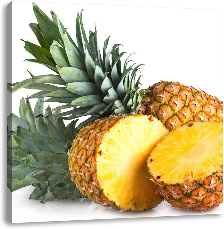 Pixxprint Frische Ananas, Format: 70x70 auf Leinwand, XXL riesige Bilder fertig gerahmt mit Keilrahm