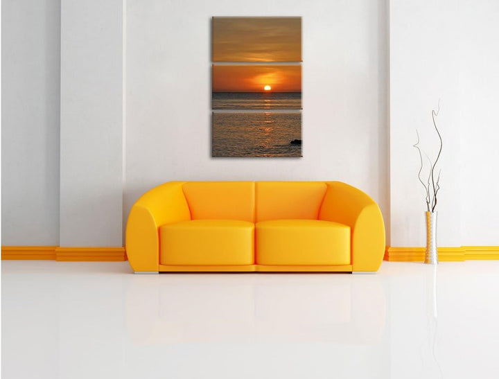 Pixxprint Sonnenuntergang am Meer 3-Teiler Leinwandbild 120x80 Bild auf Leinwand