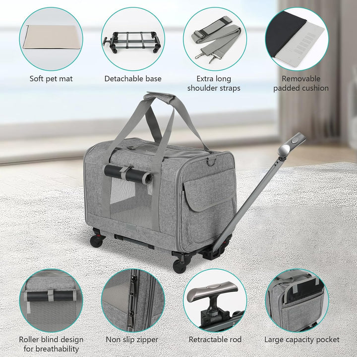 Grosser Katzentransportbox mit Rollen Trolley,Katzentasche Transporttasche für Flugzeug Transportbox