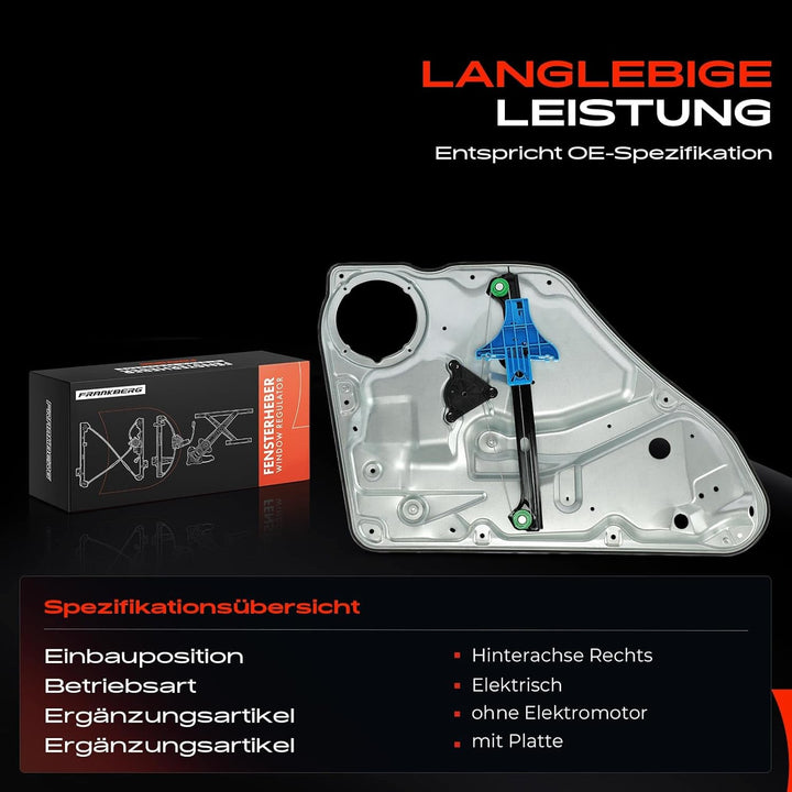 Frankberg Fensterheber Fensterhebermechanik mit Anschraubplatte onhe Elektromotor Hinten Rechts Komp