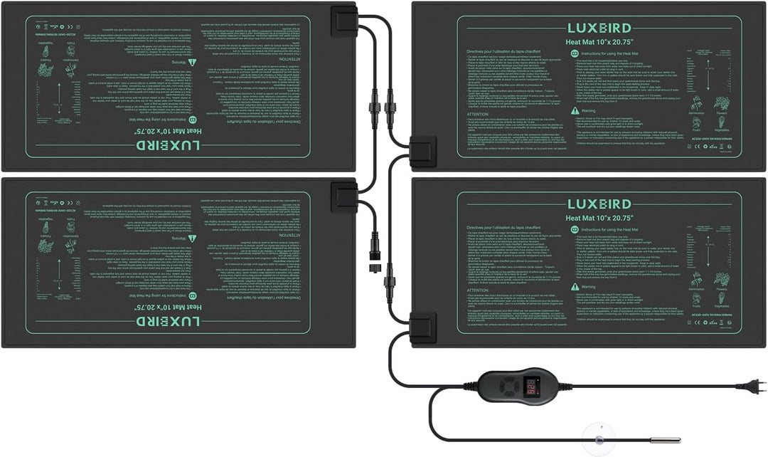 Luxbird Heizmatte mit Thermostat, 4 Heizmatten mit 1 Controller, Zimmergewächshaus Wärmematte 30 Wat