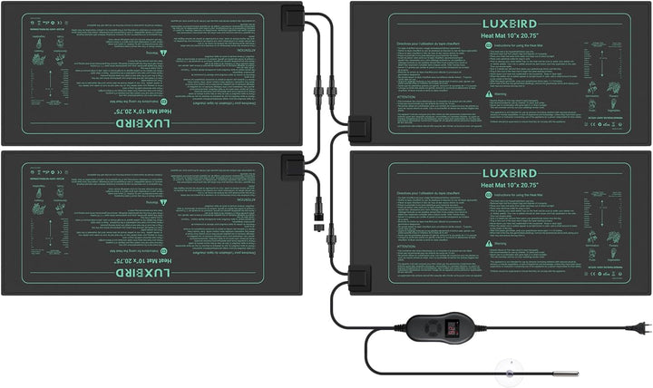 Luxbird Heizmatte mit Thermostat, 4 Heizmatten mit 1 Controller, Zimmergewächshaus Wärmematte 30 Wat