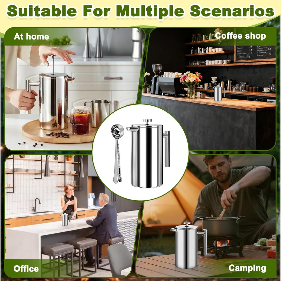 350ml Französische Presse, Edelstahl Kaffeebereiter, Doppelwandige Isoliert French Press Thermo, Kaf