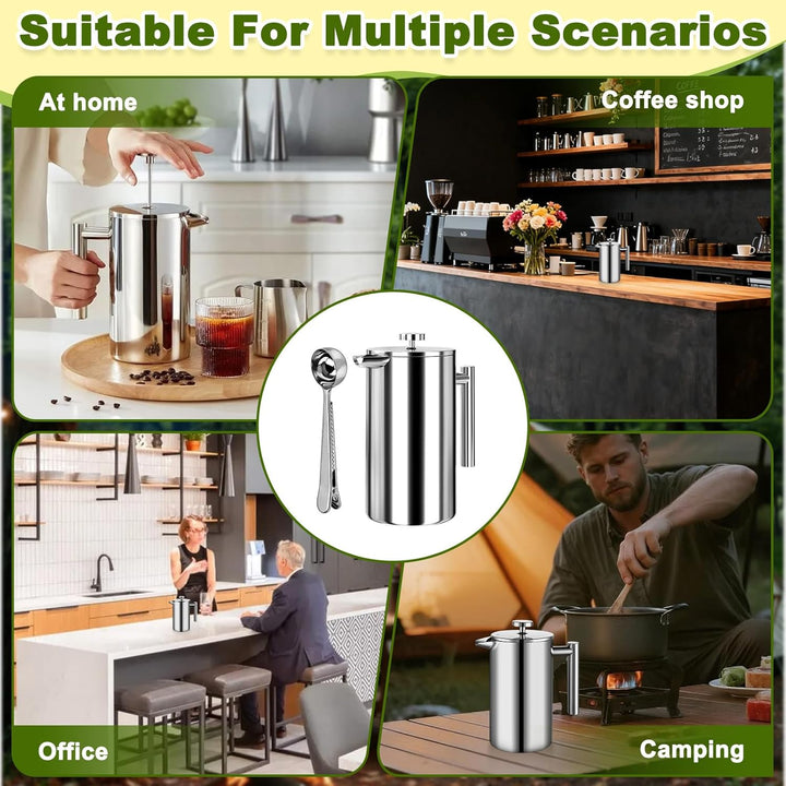 350ml Französische Presse, Edelstahl Kaffeebereiter, Doppelwandige Isoliert French Press Thermo, Kaf