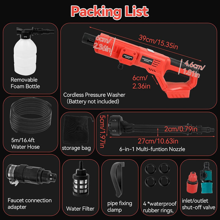 Akku-Hochdruckreiniger für Milwaukee 18-V-Akku, 21000 U/min, 1000 PSI, tragbarer Hand-Hochdruckreini