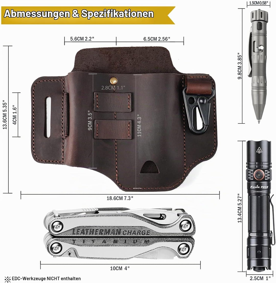 VIPERADE PJ35 EDC Lederscheide Multitool Scheide mit 3 Taschen, Werkzeuge Holster Messer Gürtelschei