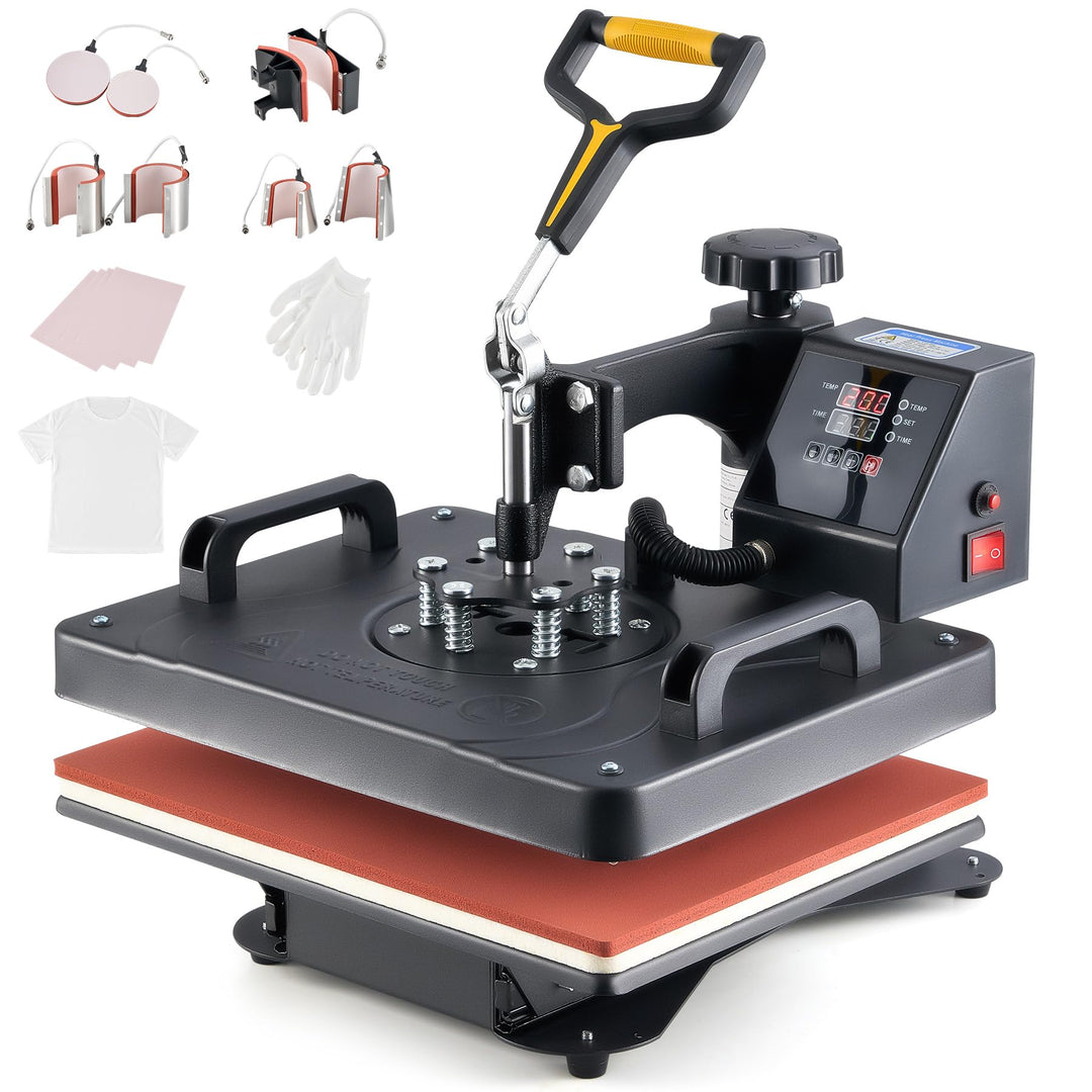CREWORKS Hitzepresse Transferpresse 1250W Heat Press Heisspresse 360 Grad Schwenkbar DIY Mulitifunkt