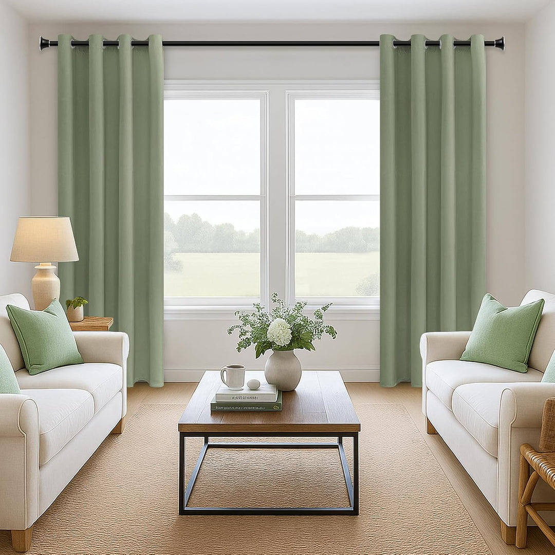 MRTREES Thermo Gardinen mit Ösen Blickdicht Grün für Küche Fenster Wohnzimmer Modern Kurz 2er Set H