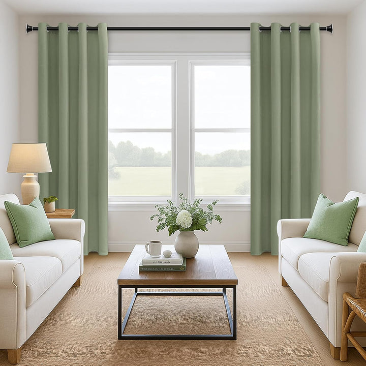 MRTREES Thermo Gardinen mit Ösen Blickdicht Grün für Küche Fenster Wohnzimmer Modern Kurz 2er Set H