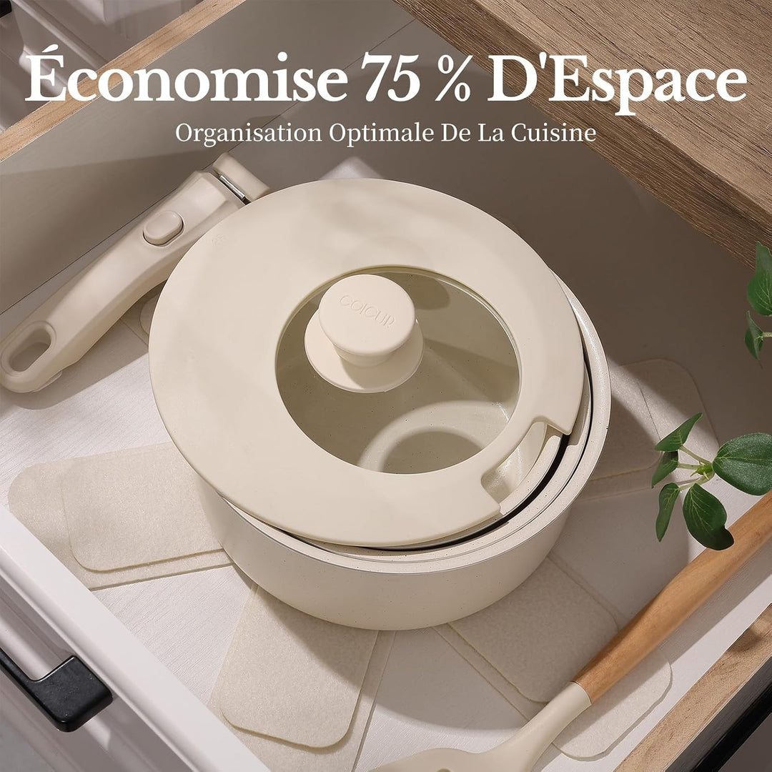 Töpfe Set mit Abnehmbaren Griffen, Keramik Topfset induktion 16/18/20cm, 3-in-1 Verschlussdeckel und