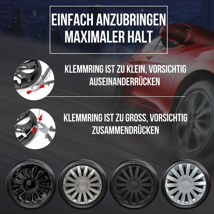 Albrecht 13 Zoll Radkappen schwarz für Stahlfelgen - Wind Radzierblenden aus hochwertigem Kunststoff