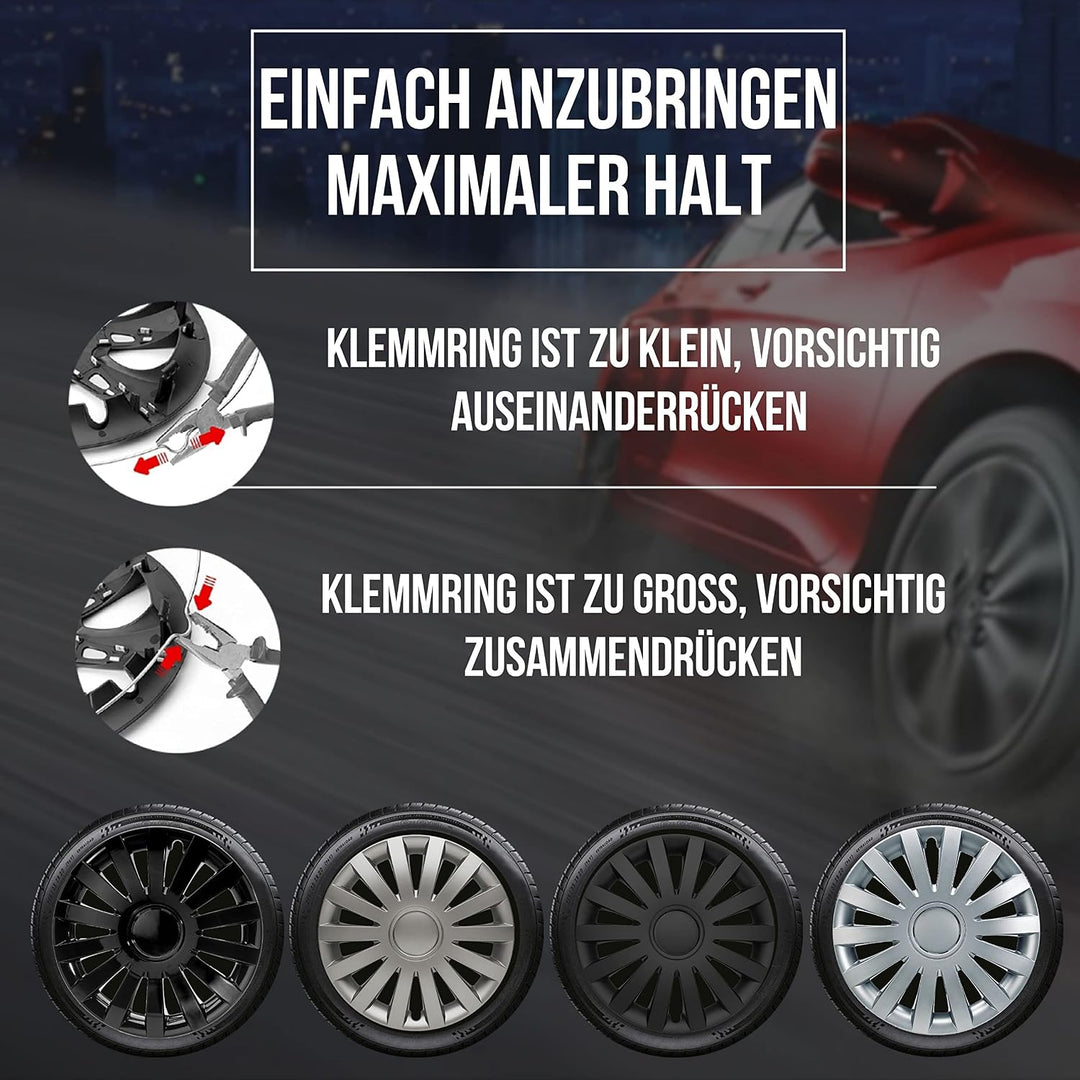 Albrecht 16 Zoll Radkappen schwarz für Stahlfelgen - Wind Radzierblenden aus hochwertigem Kunststoff