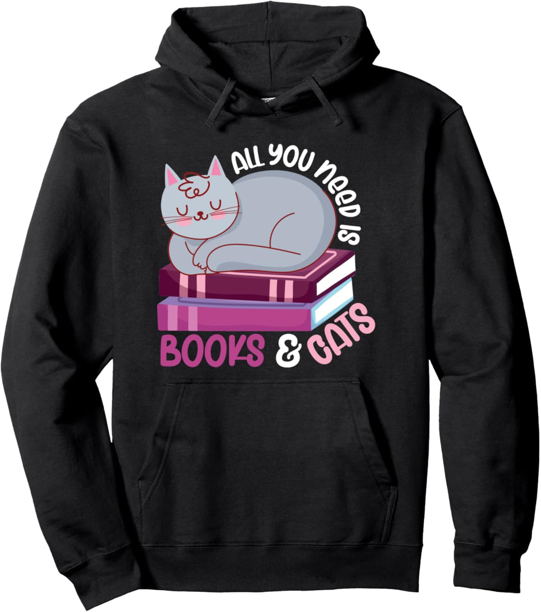 Alles was ich brauche ist Bücher & Katzen Lustiges Pullover Hoodie