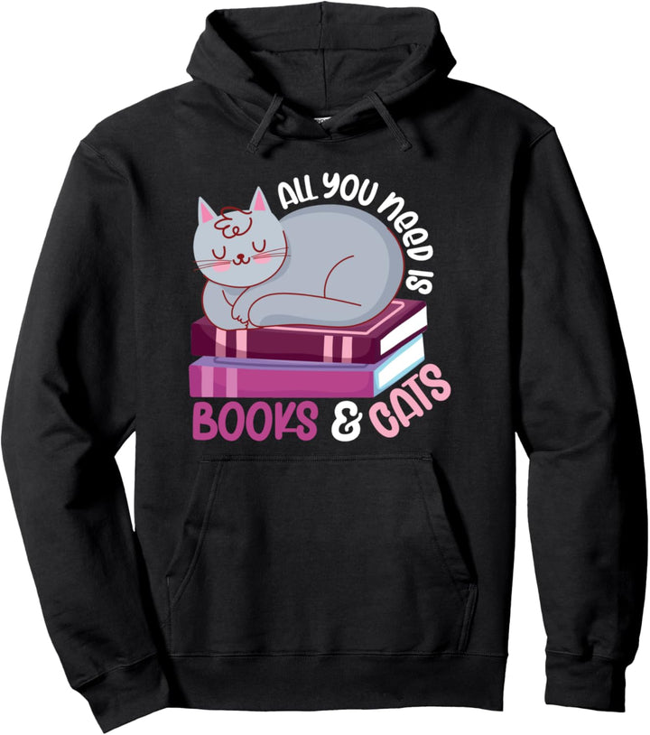 Alles was ich brauche ist Bücher & Katzen Lustiges Pullover Hoodie