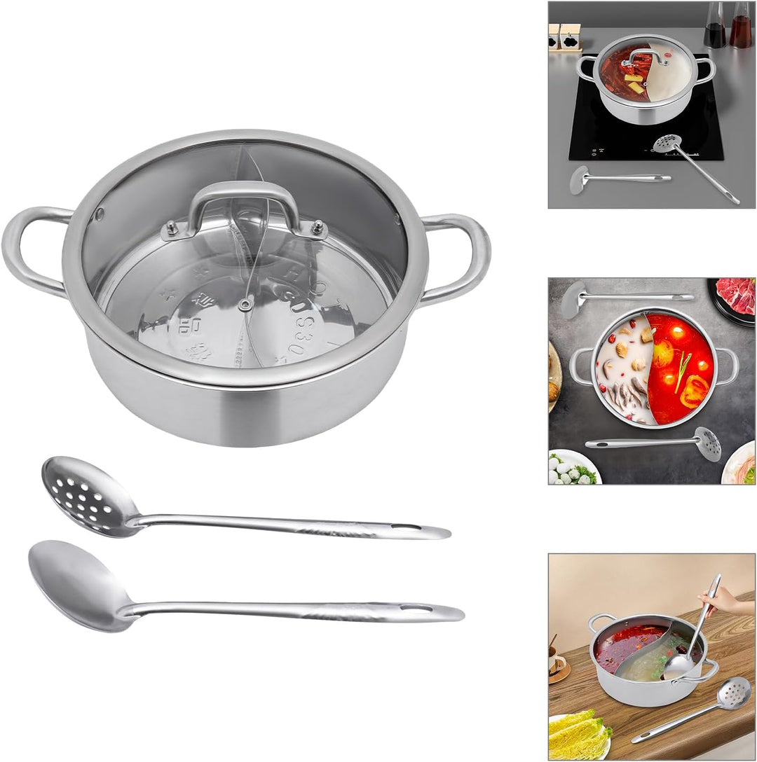 YIEMJS Shabu Shabu Topf 28cm – Hot Pot Topf aus 304 Edelstahl mit 2-fach Unterteilung – Edelstah