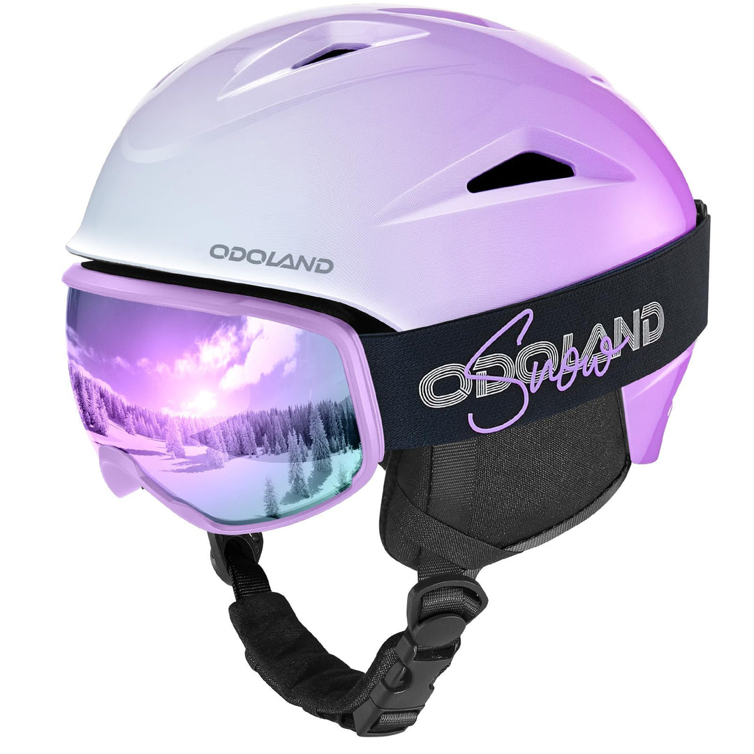 Odoland Skihelm mit Skibrille für Skifahren und Snowboard, Einstellbare Grössenverstellbar, mit Ohre