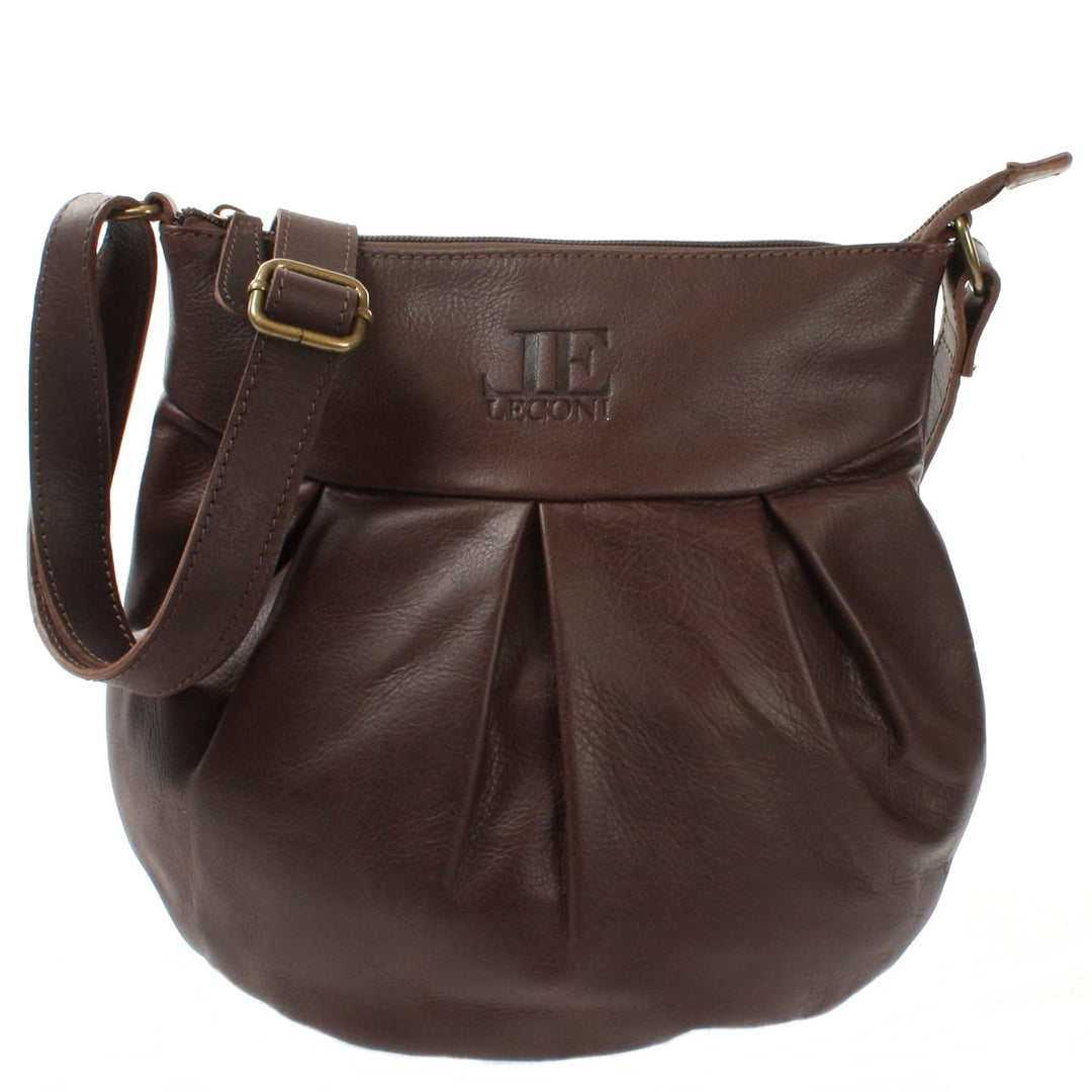 LECONI kleine Schultertasche Damentasche Umhängetasche natur weiche Ledertasche Handtasche Damen Led