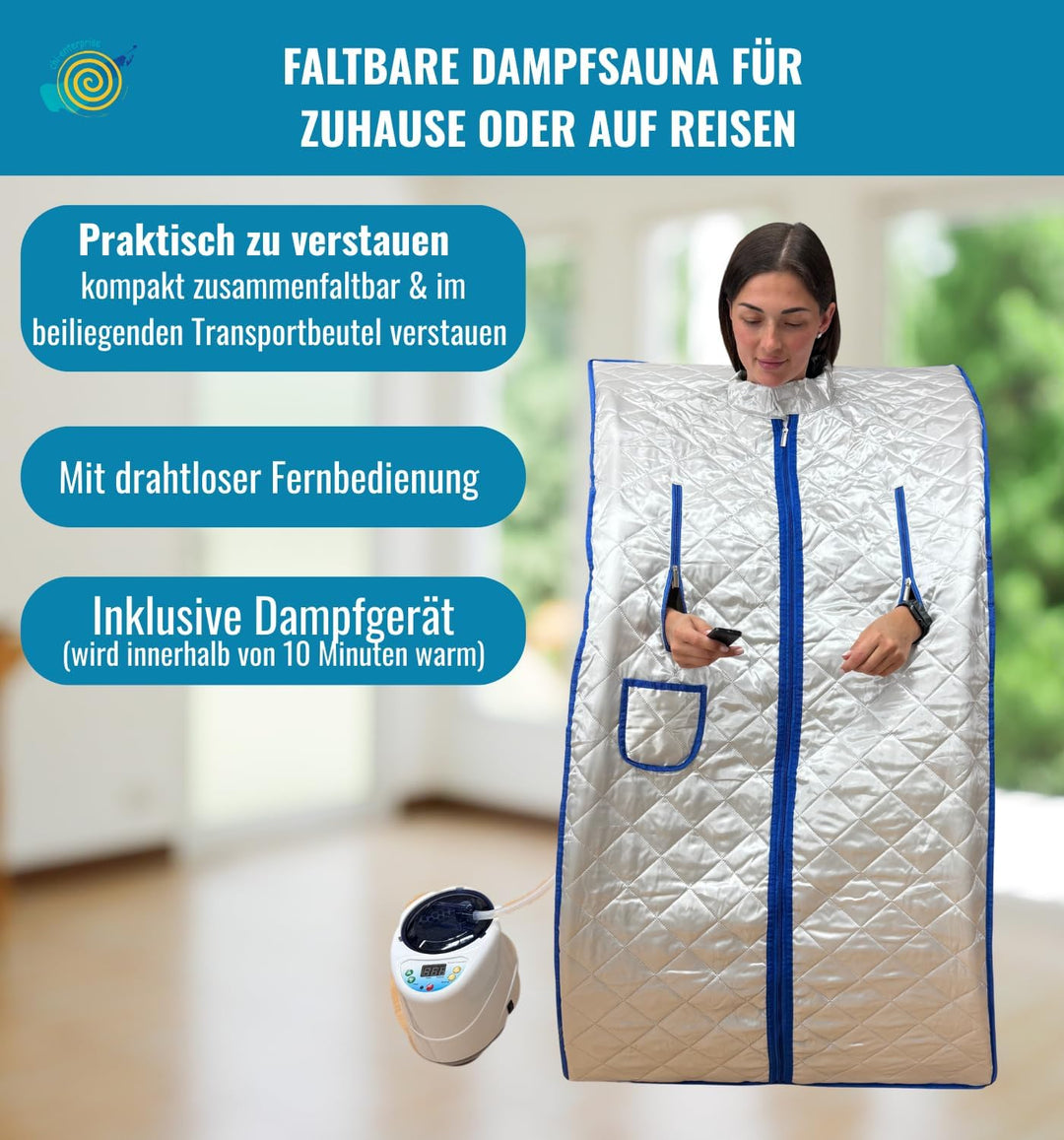CHI-ENTERPISE - Dampfsauna Svedana | Stecksauna mit elektronischem Dampferzeuger, praktischer Fernbe